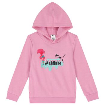 Girls Pink Trolls Logo Hooded Top