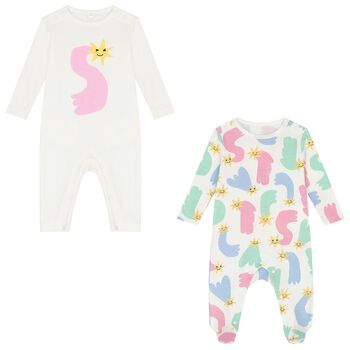 Baby Girls Ivory Shooting Stars Babygrows ( 2-Pack )