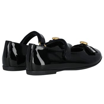 Girls Black Logo Patent Leather Shoes