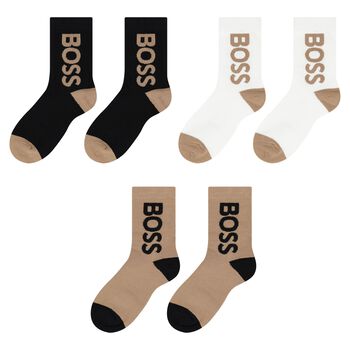 Boys Black & Beige Logo Socks