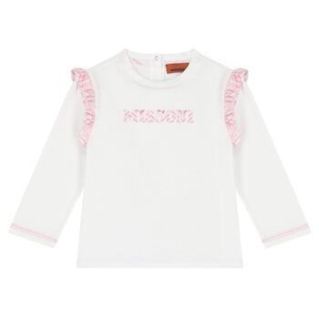 Younger Girls White & Pink Logo Long Sleeve Top