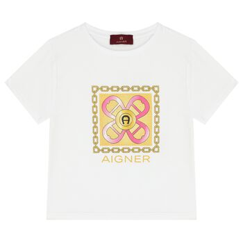 Girls White & Gold Logo T-Shirt