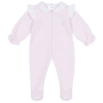 Baby Girls Pink Embroidered Babygrow