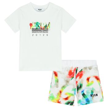 Younger Boys white Logo Shorts Set