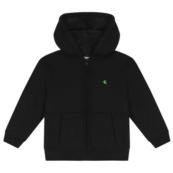 Boys Black Logo Hooded Zip Up Top