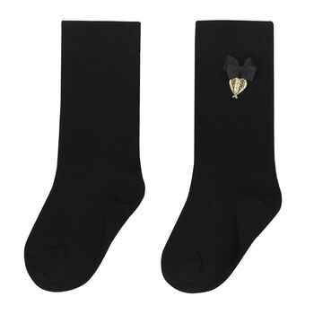 Girls Black Bow Socks