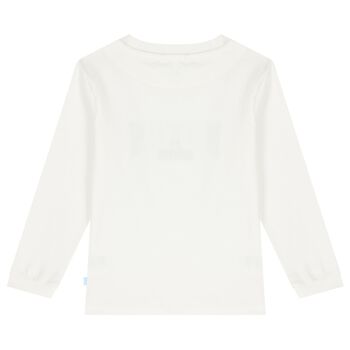 Boys White & Blue Logo Long Sleeve Top