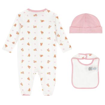 Baby Girls White & Pink Polo Bear Babygrow Gift Set