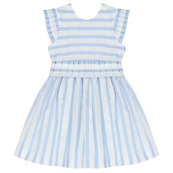 Girls White & Blue Striped Dress