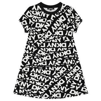 Girls Black & White Logo Dress