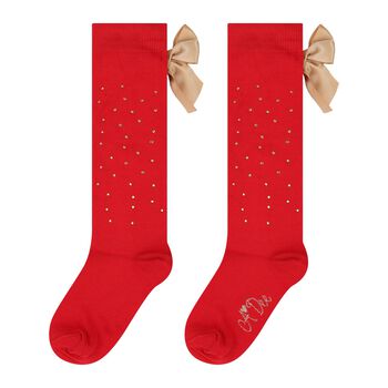 Girls Red Logo Bow Socks