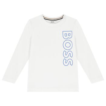 Boys White Logo Long Sleeve Top