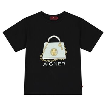 Girls Black Bag Logo T-Shirt