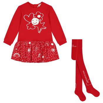 Girls Red Flower Dress Set