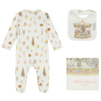 Baby Girls Ivory & Pink Carousel Babygrow Gift Set