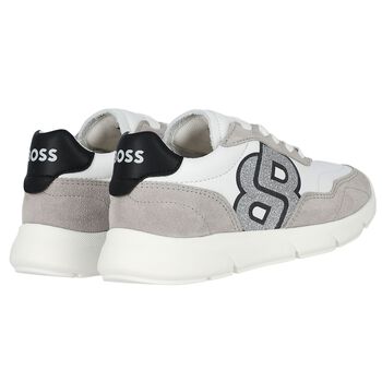Girls White & Silver Logo Trainers