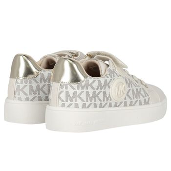 Girls Ivory & Gold Logo Trainers