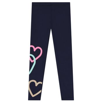 Girls Navy Blue Heart Leggings