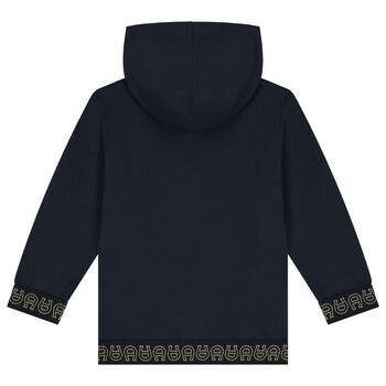 Boys Navy Logo Hooded Top