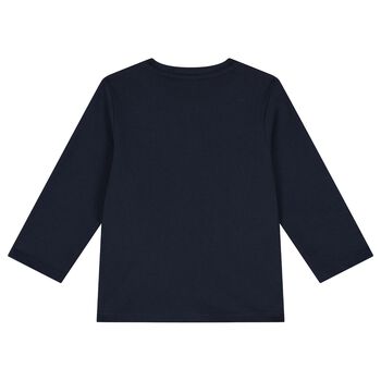 Younger Boys Navy Blue Logo Long Sleeve Top