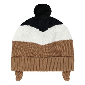 Younger Boys Black, White & Beige Logo Knitted Hat