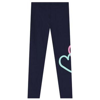 Girls Navy Blue Heart Leggings