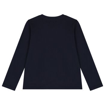 Boys Navy Blue Logo Long Sleeve Top