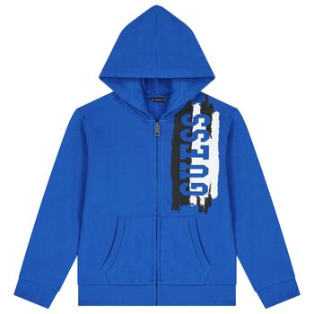 Boys Blue Logo Hooded Zip Up Top