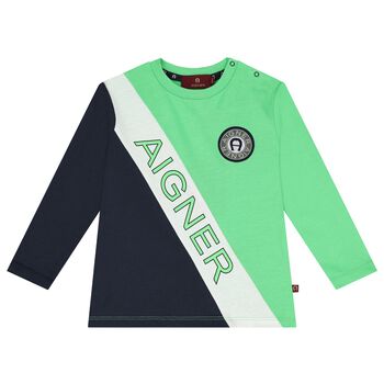 Younger Boys Green Logo Long Sleeved Top