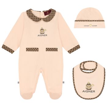 Baby Girls Pink Teddy Bear Logo Babygrow Set