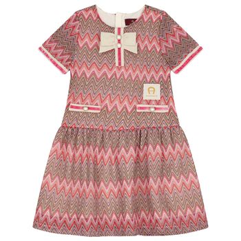 Girls Pink Logo Zig Zag Dress