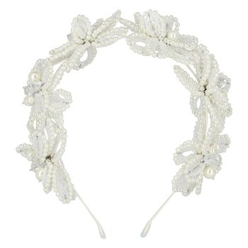 Girls White Embellished Crystal & Pearl Headband