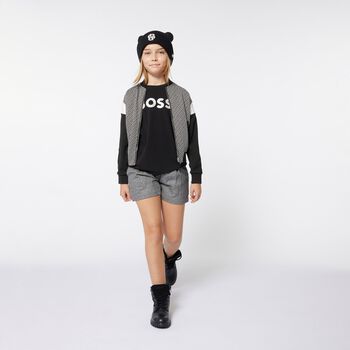 Girls Black & White Logo Zip Up Top