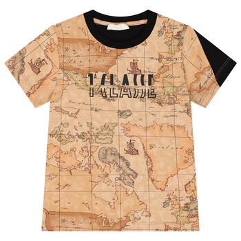 Boys Beige & Black Geo Map T-Shirt