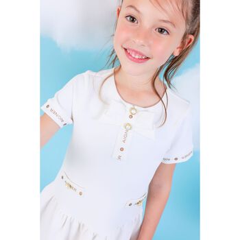 Younger Girls Ivory Logo Dress