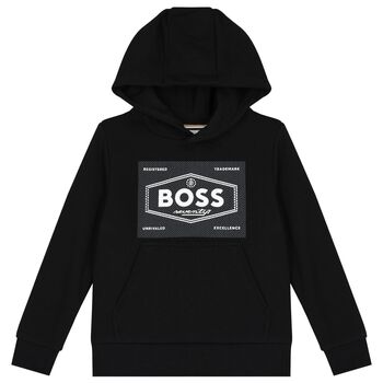 Boys Black Logo Hooded Top