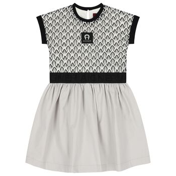 Girls Grey & Black Logo Dress