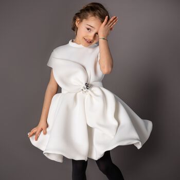 Girls White Bow Dress