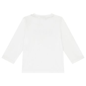 Younger Boys White Logo Long Sleeve Top