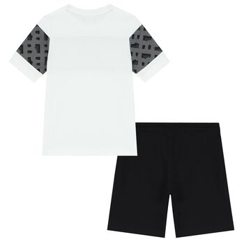 Boys White & Black Logo Shorts Set