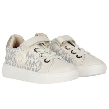 Girls Ivory & Gold Logo Trainers