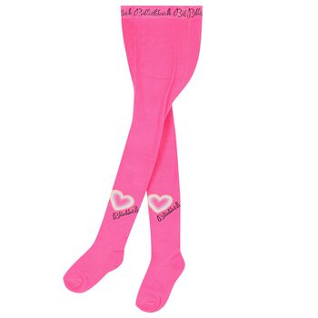 Girls Pink Logo Heart Tights