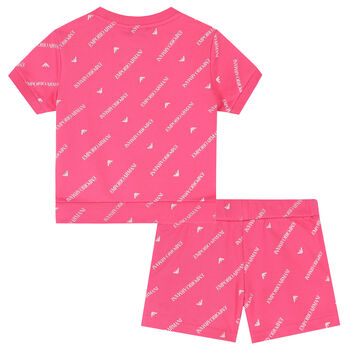 Girls Pink Logo Shorts Set