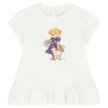 Younger Girls White Polo Bear Dress