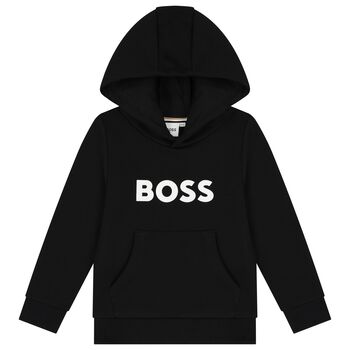 Boys Black Logo Hooded Top