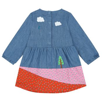 Younger Girls Blue Denim Embroidered Dress