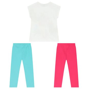 Girls White, Pink & Aqua Leggings Set