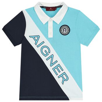 Boys Blue & White Logo Polo Shirt