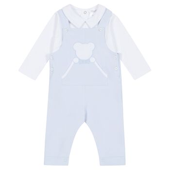 Baby Boys White & Blue Dungaree Set