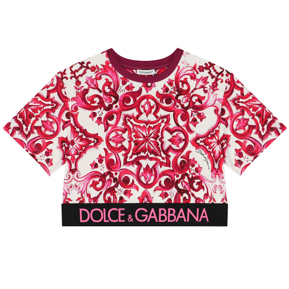 Dolce & Gabbana Baby Girls Fuchsia Majolica-Print Dress - Designer